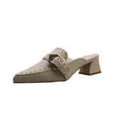 New Summer Rivet Belt Buckle Pointed Baotou Semi-Thick Heel Sandals For Women's
