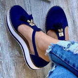 Women Summer Sandals Fashion Buckle Strap Solid Fringe Cover Heel Flat Platform Heel Casual Ladies Plus Size