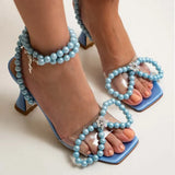 Pearls Rhinestones Bowknot Women Sandals Elegant High heels Ankle Strap Gladiator Sandals Summer Wedding Bridal