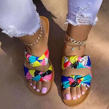 Women Rainbow Knot Slippers Female Tie Dye Casual Slides Ladies Summer Beach Flat Women's Open Toe Leisure Shoes Plus