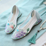 Breakj Shoes Low Heel Root Embroidered Cloth Shoes Bright Silk Quilting 2023 Summer With Fairy Gauze Skirt