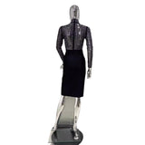 Black Half-High Collar Hot Diamond Small Long Sleeves Long Splicing Bandage Long Bag Of Hip Dress Dress