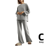 Celmia 2022 Spring 2pcs Knitted Pant Sets Women High Collar 3/4 Sleeve Top Fashion Wide Leg Long Pants Casual Loose Brushed