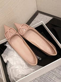 Breakj 5Cm Invisible Inside The High-Skin Temperament Pointed Side Button Single Shoe French Nude Color Single