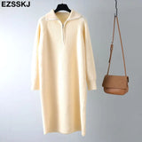 winter warm Loose zipper thick sweater dress for women staight sweater dress women loose long dress Female chic