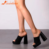 Platform Slipper For Women 2023 New Fashion Chunky Heel Knitted Wool Fashion Mules Sandals Walking Comfy