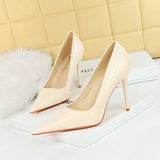 Breakj Fashion Sexy Skinny Heels With Shallow Pointed Patent Leather Snake Grain High