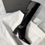 Leather High-Heeled Boots But Knee Autumn And Winter High-Tube New Thick-Heeled Knight Boots Middle-Tube Boots Look