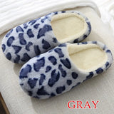 Women Home Slippers With Faux Fur Flats Heels Shoes Winter Warm Slippers Women Leopard Print Female Flip Flop