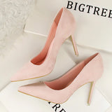 Breakj Korean Version Of Fashion Simple Thin With High Heel Shallow Pointed Suede Sexy Thin Professional OL Women's Singles