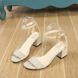 toe Suede Square heel High heel White sandals women 2019 summer shoes woman Fashion Buckle Strap Ankle Strap female