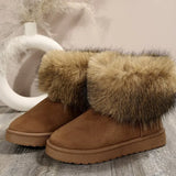 Snow Boots Women's 2025 Winter Cotton Shoes Pure Color Plus Velvet Leisure Hairy Mouth Large Snow