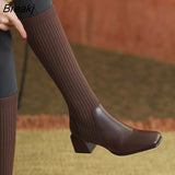 Women Boots Socks Boots Elastic Thin Boots Retro Women Autumn Winter Thick Heel Heel Knitting Tube But Knee Boots Women