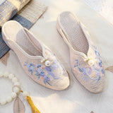 Breakj Plus Size Slippers Women's Summer Low Slope Heel Platform Sandals Embroidery Flower Women's Sandals Slippers Pointed Fashion Nail