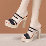 Women In Golden Fashion Wear High-Heeled, Thick-Heeled, Transparent Sandals And Large-Size Flip-Flops For Thick-Soled Waterproof Platform In Summer