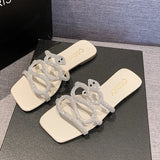 Breakj Version Of The Diamond Snake Head One Character Type Flat Bottom Slippers Female Flat Slippers, Square Head Home Slippers