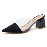 Breakj Spring And Summer Net Red Transparent Pointed Thick Heel High Heels Women In The Head Half Slippers Lazy