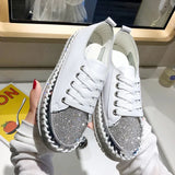 Women Crystal Shoes 2022 spring Fashion Bing Lace Up Ladies Casual Shoes Comfortable Round Toe Platform Sneakers white