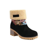 Breakj Autumn And Winter New Snow Boots Flowers Scrub Coarse And Medium Boots Two Thick 43 Large Size To Keep Warm Cotton