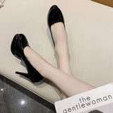 Breakj Night Scene Ultra-High Heel Patent Skin Hates High-Skinned High-Mouth Round-Headed Single Shoes Dress Professional Waterproof Table High