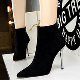 Shoes Pointed Toe Women Ankle Boots Suede Black Boots Women Stiletto High-heel Boots Short Plush Autumn Winter