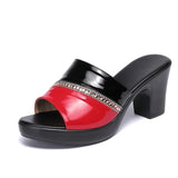 Women Slipper's 2021 Ladies Summer Slippers Genuine Leather Shoes Women High Heels Fashion Rhinestone Summer Shoes