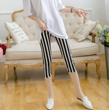 Calf-Length Floral Stripe Print Sexy Pants Black Short Capris Women Summer Leggings High
