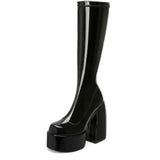 style autumn winter boots elastic microfiber shoes woman ankle boots high heels black thick platform long knee high boots