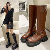 Breakj Knight Boots Women 2025 Autumn/Winter New Net Red Solid Color Nonslip Boots Coarse And Round Head Vintious Women's