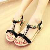 Sandals Summer Flat Heel Bohemian Sandals 2019 New Rhinestone Mixed Color Ladies Elastic Band Open Toes Beach
