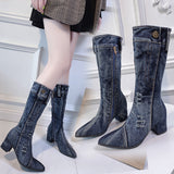 2025 Denim Cloth Mid-Clinic Martin Boots Women's Tip-Tippered Retro Knight