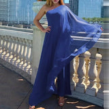 Celmia Summer Party Jumpsuit Women Elegant Chiffon Covering Casual Wide Leg Rompers Fashion One Shoulder Sleeveless