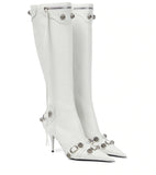 Breakj Pointy High Heel Side Open Zipper Rivets Buckle Large Size And Knee Boots