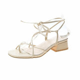 Sandals Summer Ladies Fashion Cross Tied Shoes Female Clip Toe Narrow Band Solid Square Toe Elegant Party Sandal