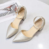 Summer Women's Fashion All-match Temperament Formal Women's Sandals Solid Color Baotou Square Heel Buckle High Heels