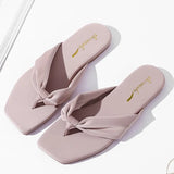 Leather Slippers Women Flat Shoes Ladies Pink Flip Flops Comfortable Weave Outdoor Slides 2021 Summer Woman