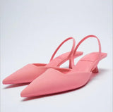 Autumn New Women's Closed Toe Red Single Shoes with Stiletto Heel Mid-heeled Fashion Sandals with Hollow Pointed Toe