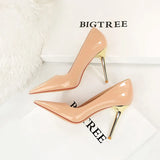 Breakj Fashion Simple Metal With Super High Heel Shallow Point Bright Patent Leather Heels Women's Single