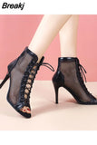 Women's Sandals 2023 High Quality Air Mesh Sexy High Heels Open Toe Gladiator Sandals Black Summer Dance