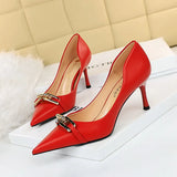 Breakj Elegant Women's Shoes With High Heel Shallow Pointed Hollow Metal Buckle Decoration Single Shoes High