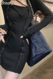 Bodycon Knitted Dress Casual Woman Pure Color One Piece Dress Korean Fashion 2023 Autumn Elegant Sexy Y2k Mini Dress