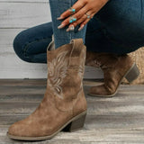 Breakj New Western Boots Cowboy Knight Boots Female Long Barrel Embroidered Retro Cowboy Boots Knight