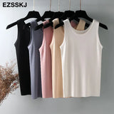 summer Women o-neck Knitted tank top baisc camis casual Sleeveless vest Female slim tanks short