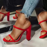 2022 Women Sandals Female Red Shoes Lady Summer Classic Sexy Pumps Square Heels Zapatillas Mujer Casa Sapatos Femininos