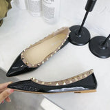 Shoes Women's 2023 New Shallow Riveted Bean Shoes Women's Pointed Flat-Soled Shoes Korean Version Ballet Ladle Shoes Boat