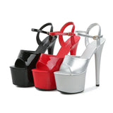 Breakj Lacquered Leather Sandals High Heels Sexy Black Waterproof Platform Hate Day High Slippers Female