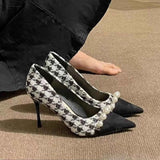 Breakj New Small Fragrant Wind And Explosive French Thousand Bird High Heels Spelled Pearl Single Shoes Women's Autumn And