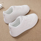 Flats Shoes Thick Bottom Platform Lace Up Vulcanized Shoes PU Lace Up Shallow Female Skateboard Classics Ladies