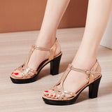 Woman Sexy High Heels Ladies Summer Dress Shoes For Women Female Leather Platform Wedge Heel Elegant Sandal 32 35 36 37