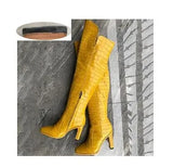 Leather Knee High Boots Women Sexy Chunky High Heels Long Boots Female Winter Party Shoes Cowboy Knight